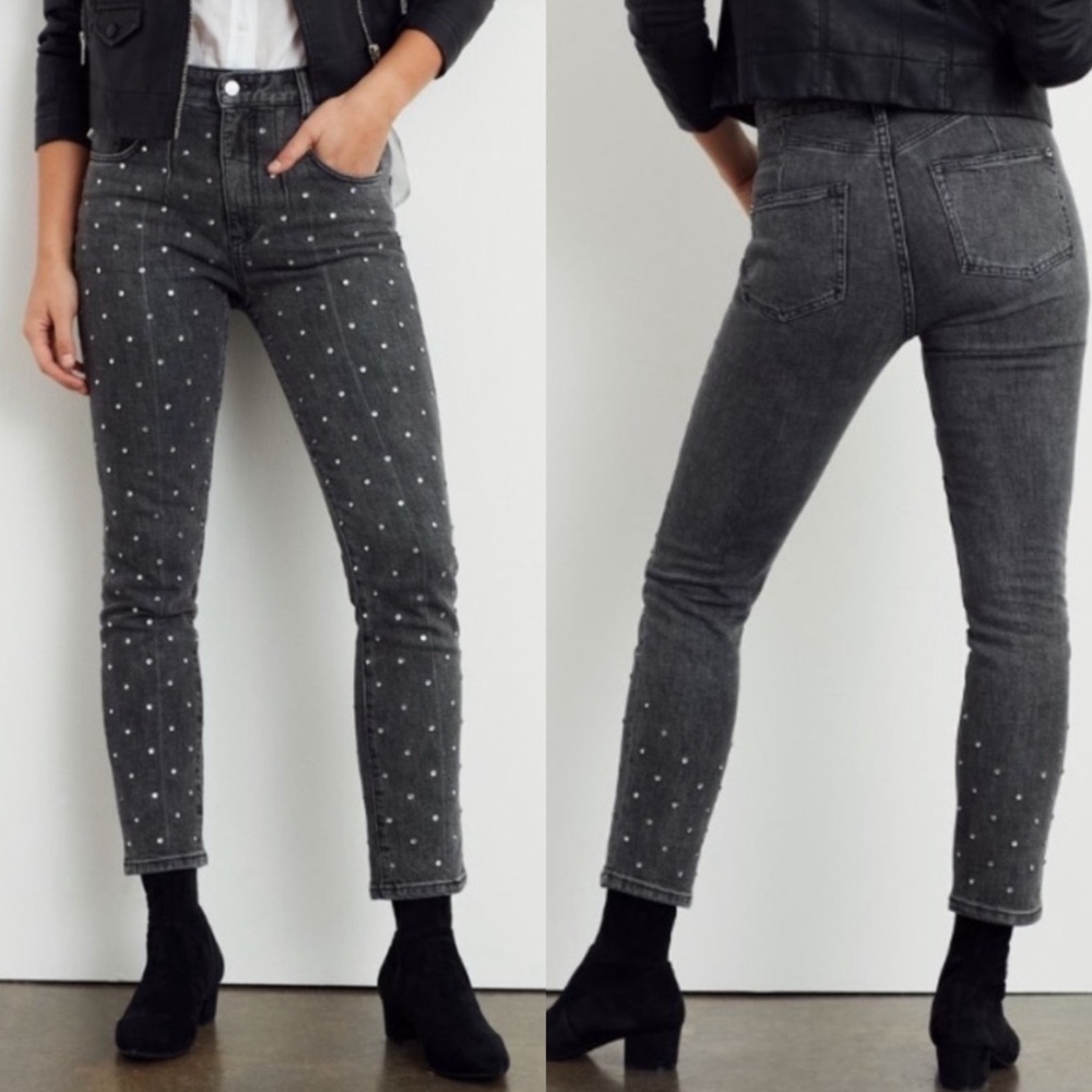 NWT Anthropologie Pilcro Ultra High Rise Beaded Straight Leg Jeans Grey